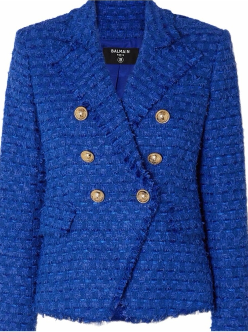 Balmain | Blue Boucle Double-Breasted Blazer, EU 38 - Picture 2 of 15